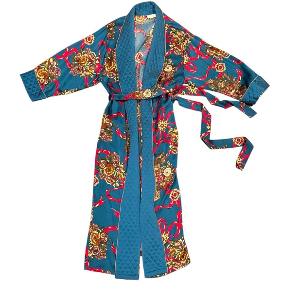 Victoria’s Secret Silk Quilted 90s Teal Luxury Gold Label Maxi Gown Vintage Robe - Picture 6 of 10